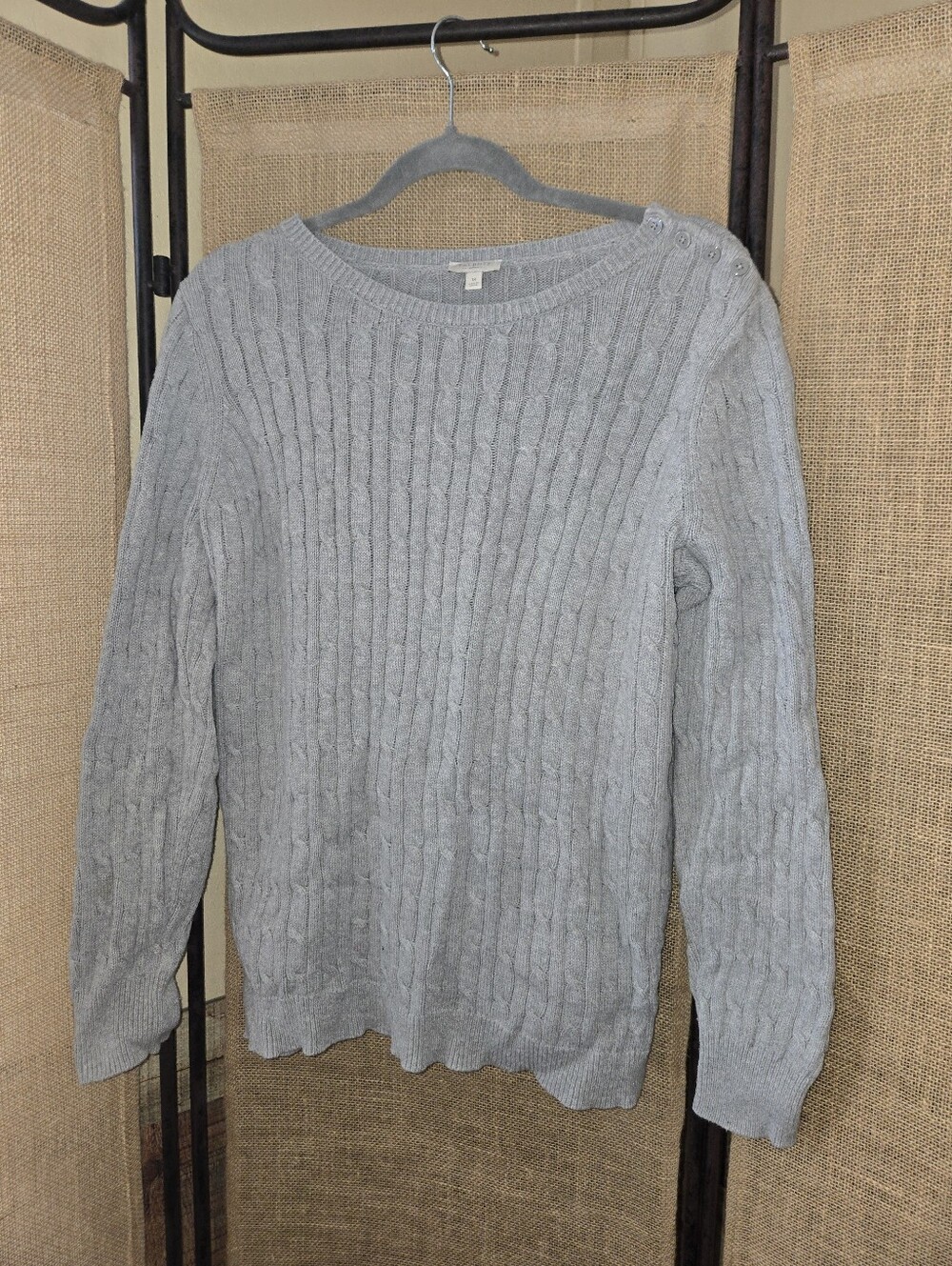 Talbot's Classic Cable Knit Women’s Boatneck Button Detail Sweater Gray 1X -